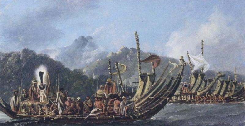 William Hodges Review of the War Galleys at Tahiti France oil painting art